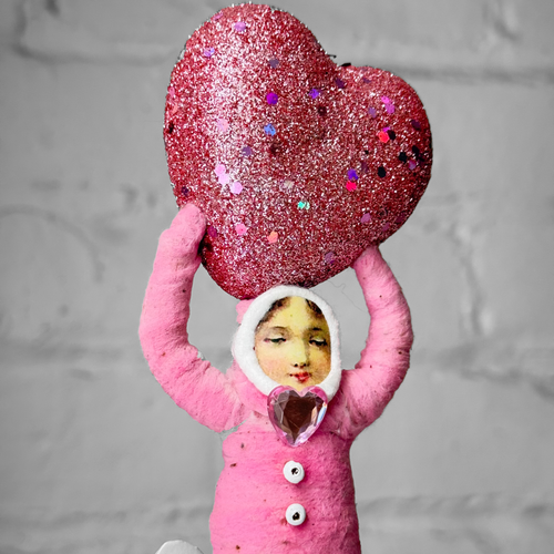 Spun Cotton Pink Valentine's Day Girl with Pink Heart #12