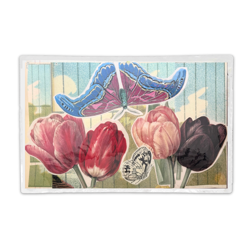 One-of-a-Kind Collaged Tulips & Butterflies Mat (#12)