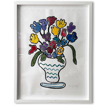 Hugo Guinness "Flowers in a Vase" Original Painted Linocut