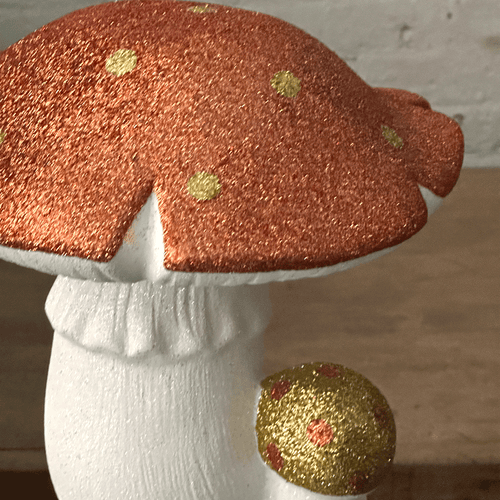 Double Glitter Mushroom in Orange with Gold Dots