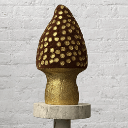Flocked Cone Head Glitter Mushroom in Brown with Gold Dots