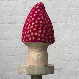 Flocked Cone Head Glitter Mushroom in Pink with Gold Dots