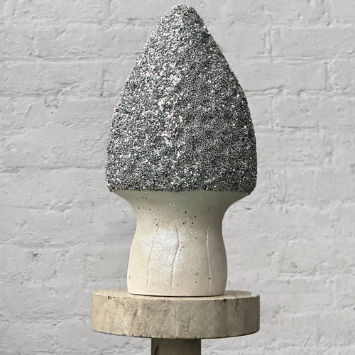 Beaded Cone Head Glitter Mushroom in Silver