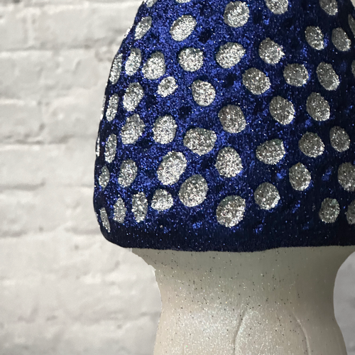 Cone Head Glitter Mushroom in Blue with Silver Dots