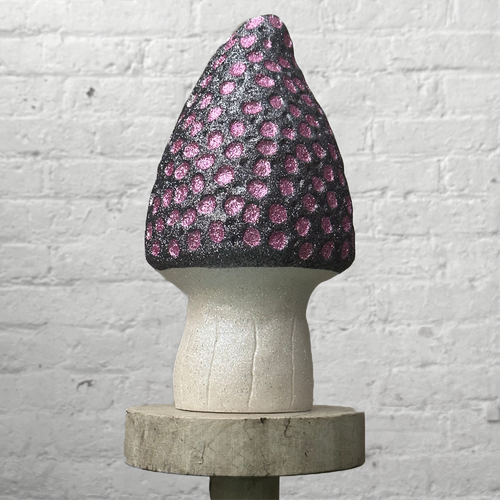 Cone Head Glitter Mushroom in Purple with Pink Dots