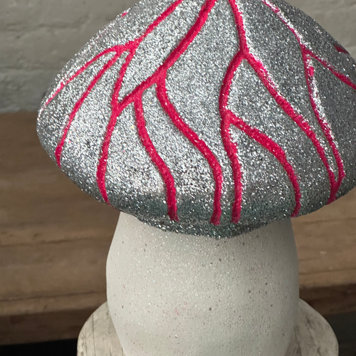 Grooved Glitter Mushroom in Silver & Pink
