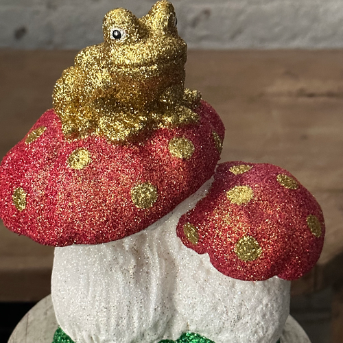 Glitter Mushroom with Gold Frog