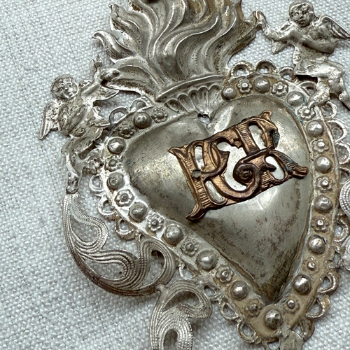 19th-century Italian Ex-Voto Sacred Silver Heart (No. 113)