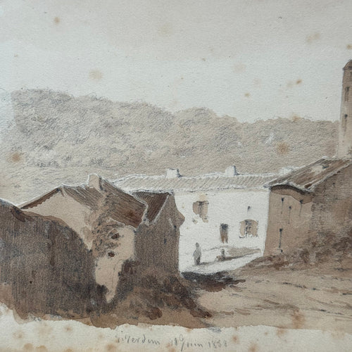 19th Century French Monochromatic Watercolor Painting by Alphonse Baril (#46)
