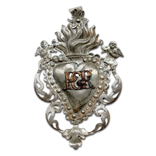 19th-century Italian Ex-Voto Sacred Silver Heart (No. 113)