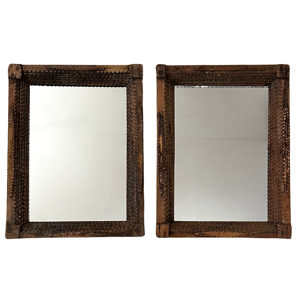 16.5" H Vintage American Tramp Art Mirror Pair