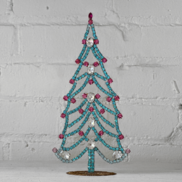 Crystal Jeweled Tree in Blue & Rose