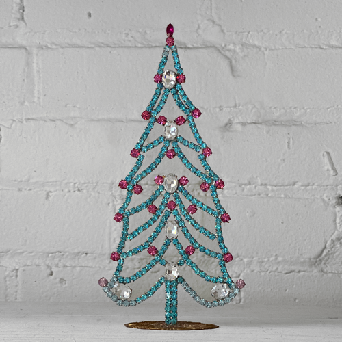 Crystal Jeweled Tree in Blue & Rose