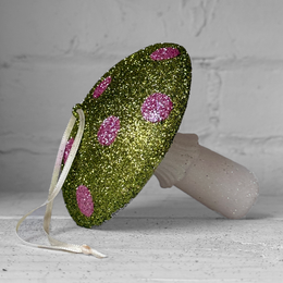 Glitter Mushroom Ornament in Lime Green & Pink