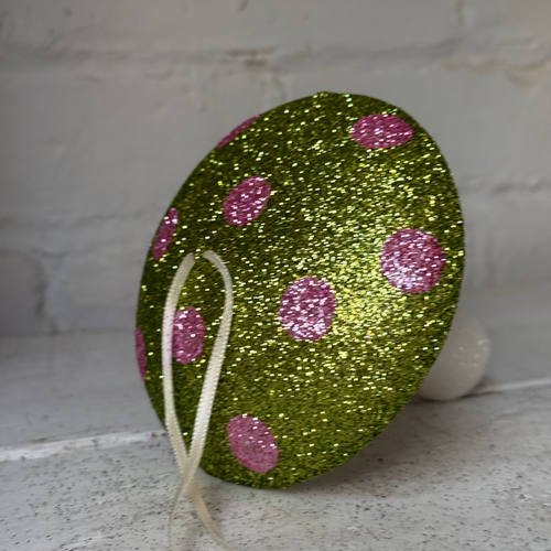 Glitter Mushroom Ornament in Lime Green & Pink