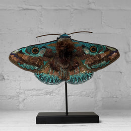 Hand-Beaded Donuca Moth on Stand by Trovelore