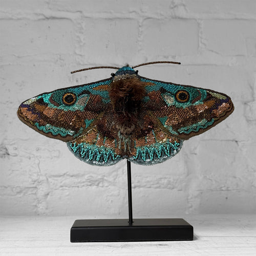 Hand-Beaded Donuca Moth on Stand by Trovelore