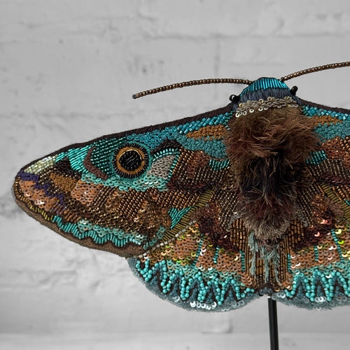 Hand-Beaded Donuca Moth on Stand by Trovelore