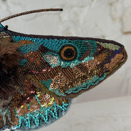 Hand-Beaded Donuca Moth on Stand by Trovelore