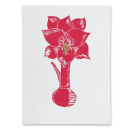 Block Printed Red Amaryllis Folded Card