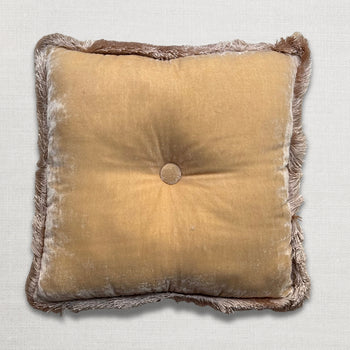 Fringe Silk Velvet Cushion in Cashmere with Beige Fringe
