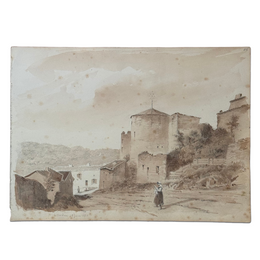 19th Century French Monochromatic Watercolor Painting by Alphonse Baril (#46)