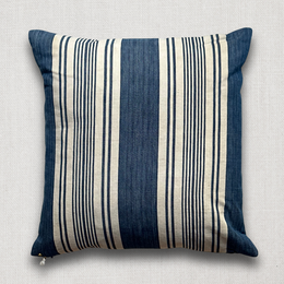 19th Century French Blue & White Ticking Pillow (#144)