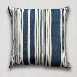 19th Century French Blue & White Ticking Pillow (#145)