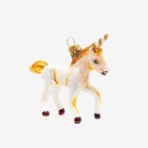 Small Orange & White Unicorn Ornament