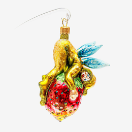 Yellow Elf on Strawberry Ornament