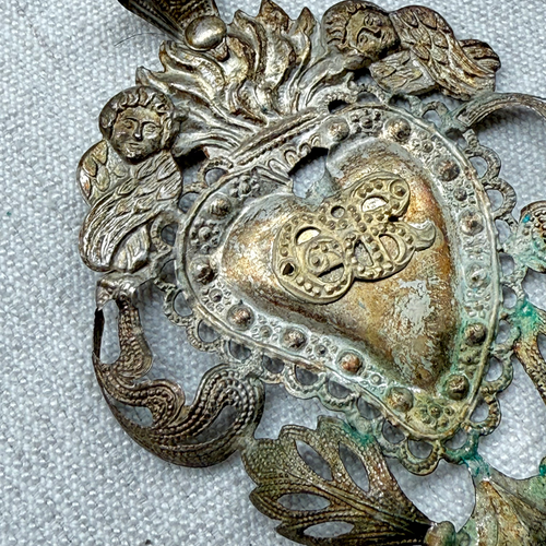 19th-century Italian Ex-Voto Sacred Silver Heart (No. 114)