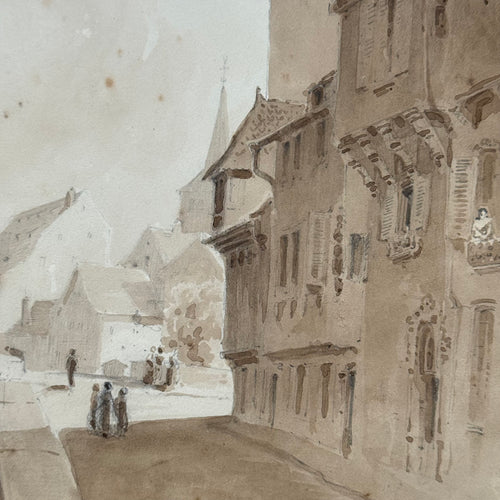19th Century French Monochromatic Watercolor Painting by Alphonse Baril (#54)