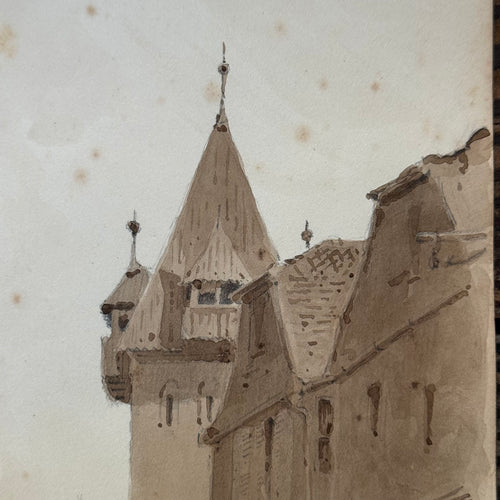 19th Century French Monochromatic Watercolor Painting by Alphonse Baril (#54)