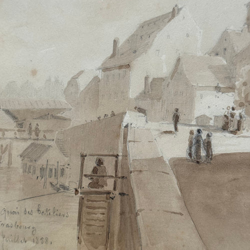 19th Century French Monochromatic Watercolor Painting by Alphonse Baril (#54)