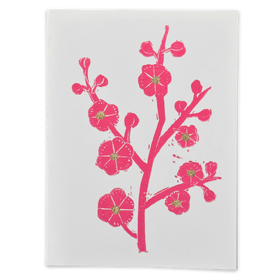Block Printed Cherry Blossom Folded Card