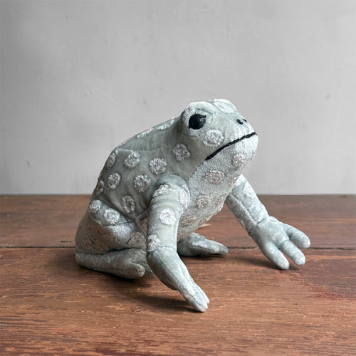 Dotty Embroidered Silk Velvet Frog in Heavenly Blue
