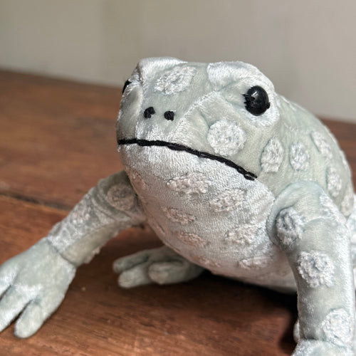 Dotty Embroidered Silk Velvet Frog in Heavenly Blue