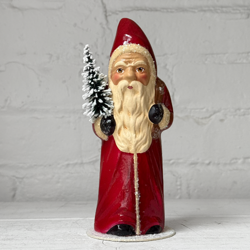 Papier-Mâché Santa in Old Red