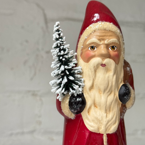 Papier-Mâché Santa in Old Red