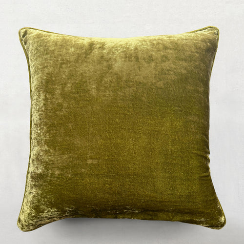Plain Silk Velvet Cushion in Foliage Green