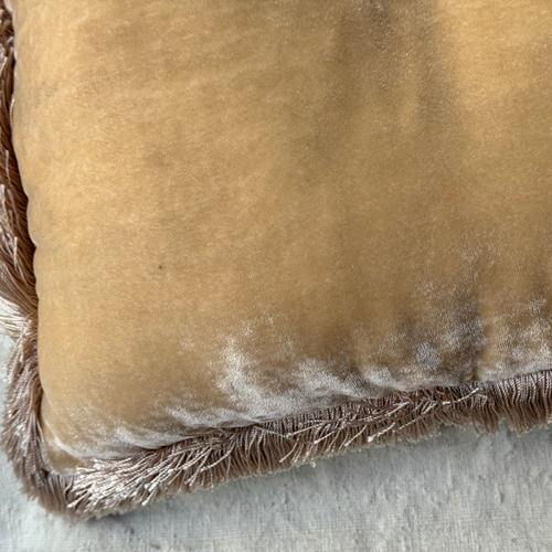 Fringe Silk Velvet Cushion in Cashmere with Beige Fringe
