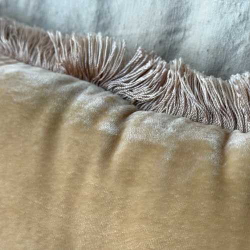 Fringe Silk Velvet Cushion in Cashmere with Beige Fringe
