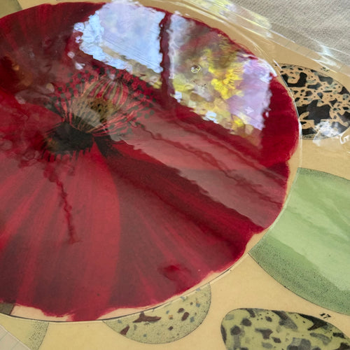 One-of-a-Kind Collaged Poppy & Eggs Mat (#14)
