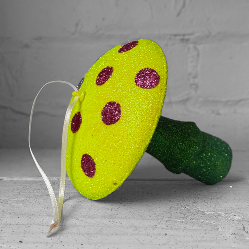 Glitter Mushroom Ornament in Yellow & Pink