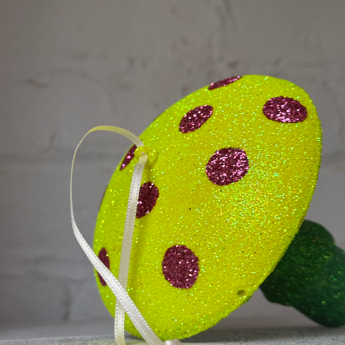 Glitter Mushroom Ornament in Yellow & Pink