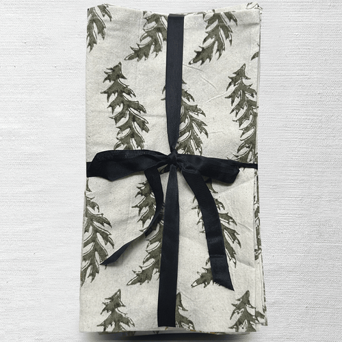 Les Indiennes Feathers Napkin Set in French Gray