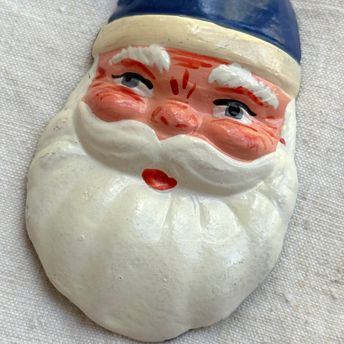 Nostalgic Papier-Mâché Santa Face with Blue Hat Ornament