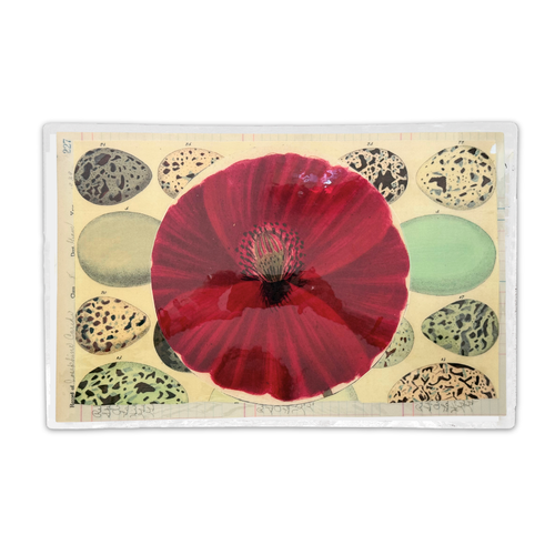 One-of-a-Kind Collaged Poppy & Eggs Mat (#14)