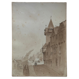19th Century French Monochromatic Watercolor Painting by Alphonse Baril (#54)