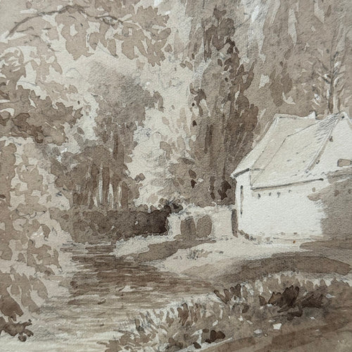 19th Century French Monochromatic Watercolor Painting by Alphonse Baril (#16)